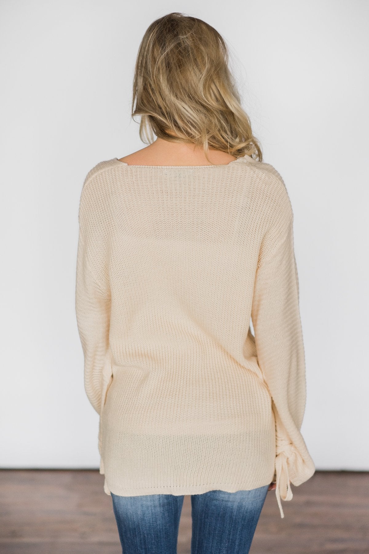 Cream Knit Sweater w/ Sleeve Detail