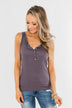 5 Button Henley Tank Top- Deep Purple