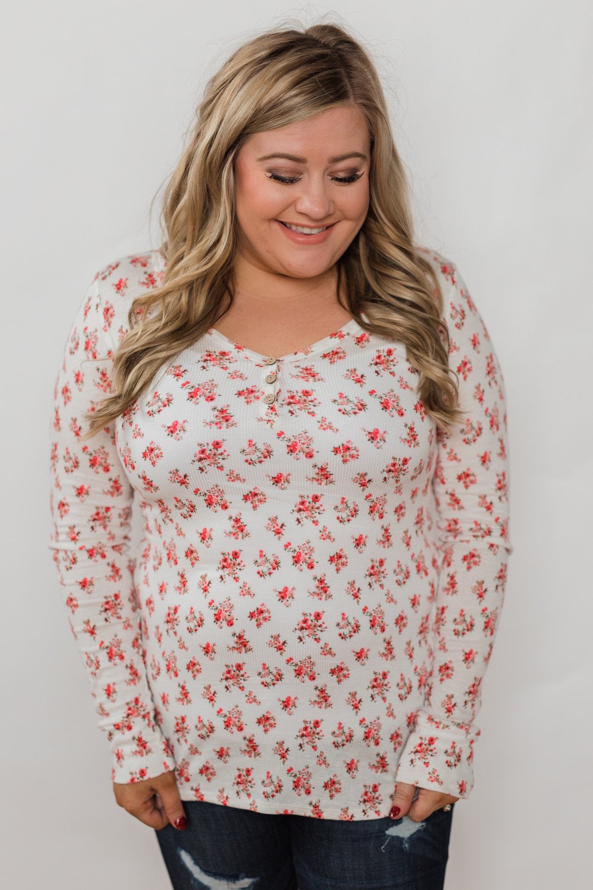 Blossoming Beauty 3-Button Henley Top - Ivory