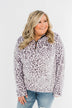 Quarter Zip Leopard Sherpa- Lilac