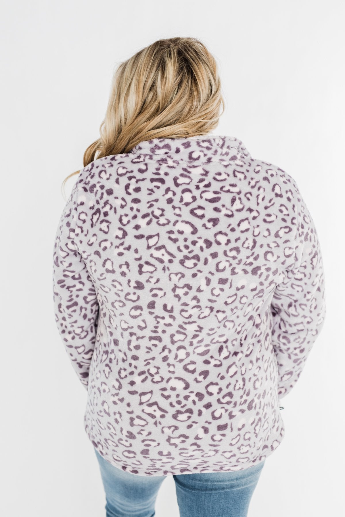 Quarter Zip Leopard Sherpa- Lilac