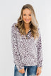 Quarter Zip Leopard Sherpa- Lilac