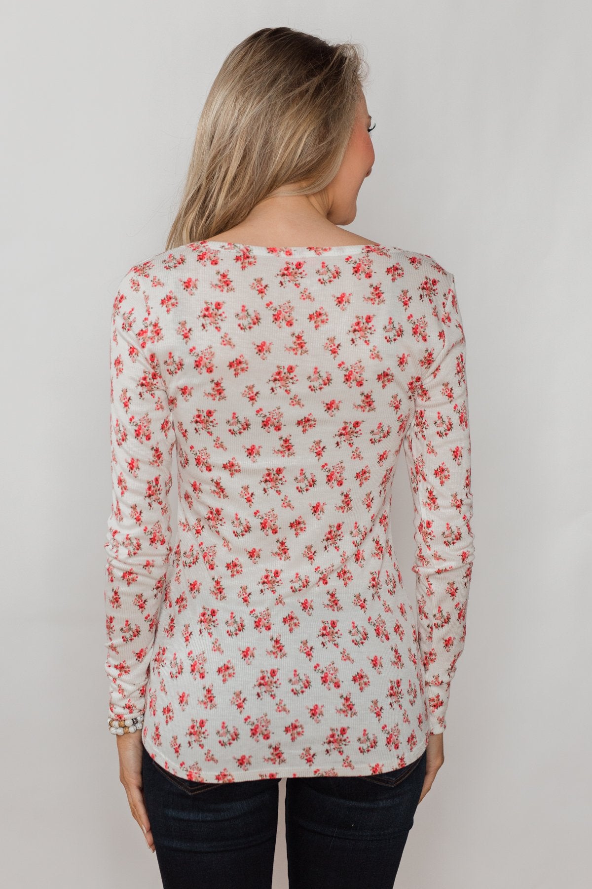 Blossoming Beauty 3-Button Henley Top - Ivory