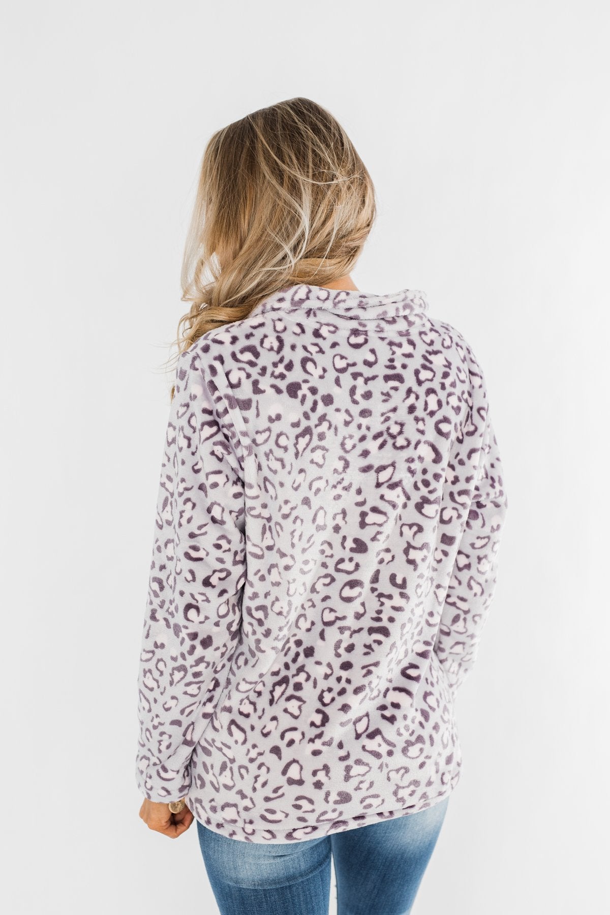 Quarter Zip Leopard Sherpa- Lilac