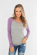Season Awaits Long Sleeve Raglan Top- Lavender