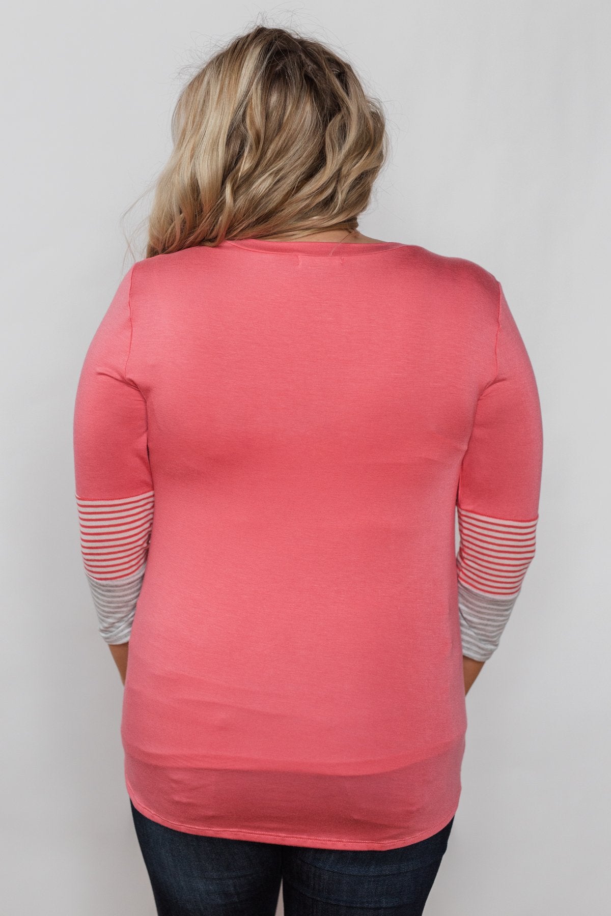 Longing For You Striped Sleeve Top - Punch Pink