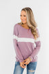 Make No Mistake Long Sleeve Top- Dark Lavender & Ivory