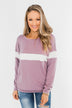 Make No Mistake Long Sleeve Top- Dark Lavender & Ivory