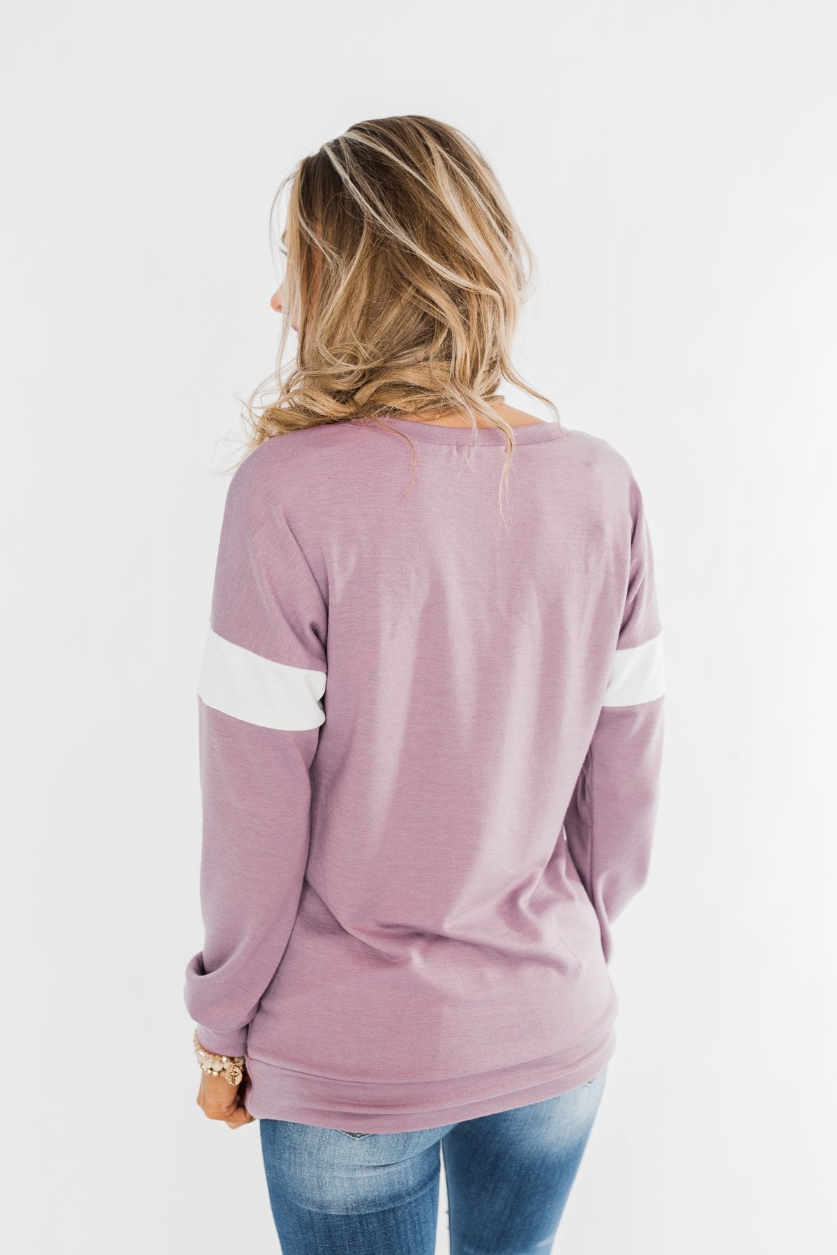 Make No Mistake Long Sleeve Top- Dark Lavender & Ivory