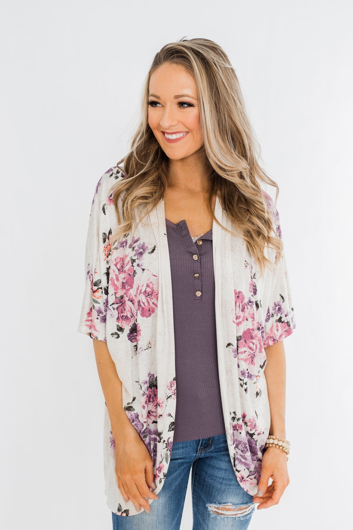 Love That I Give Floral Kimono- Purple Tones