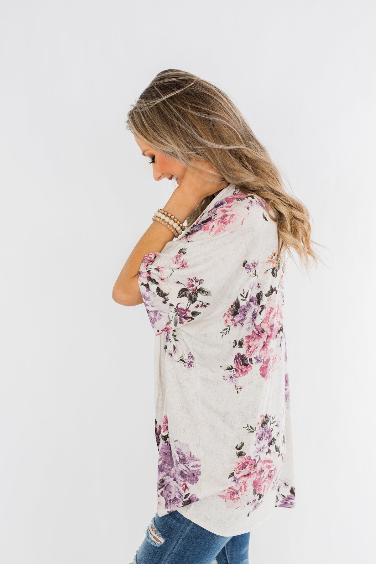 Love That I Give Floral Kimono- Purple Tones