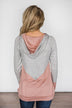 Grey & Pink Colorblock Hoodie