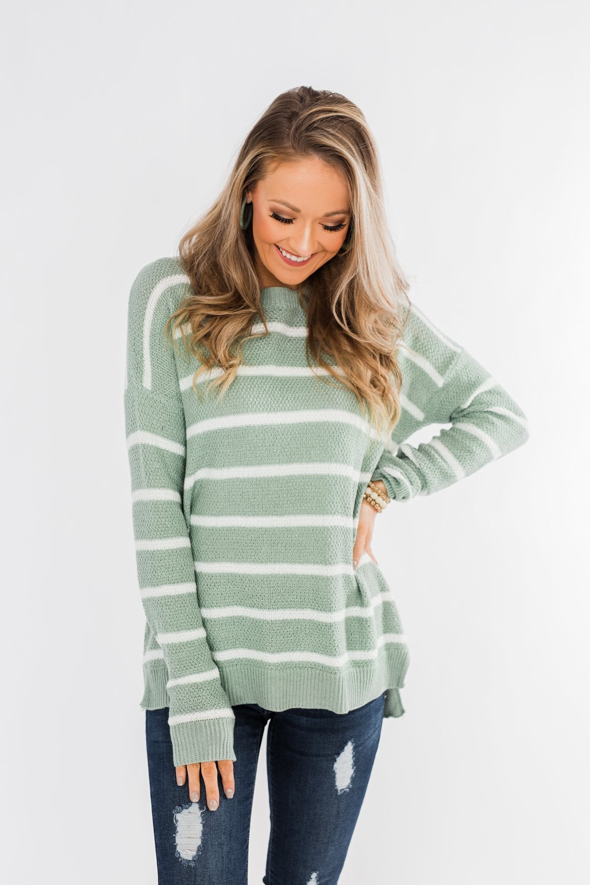 No Such Thing Striped Sweater- Sage & Ivory