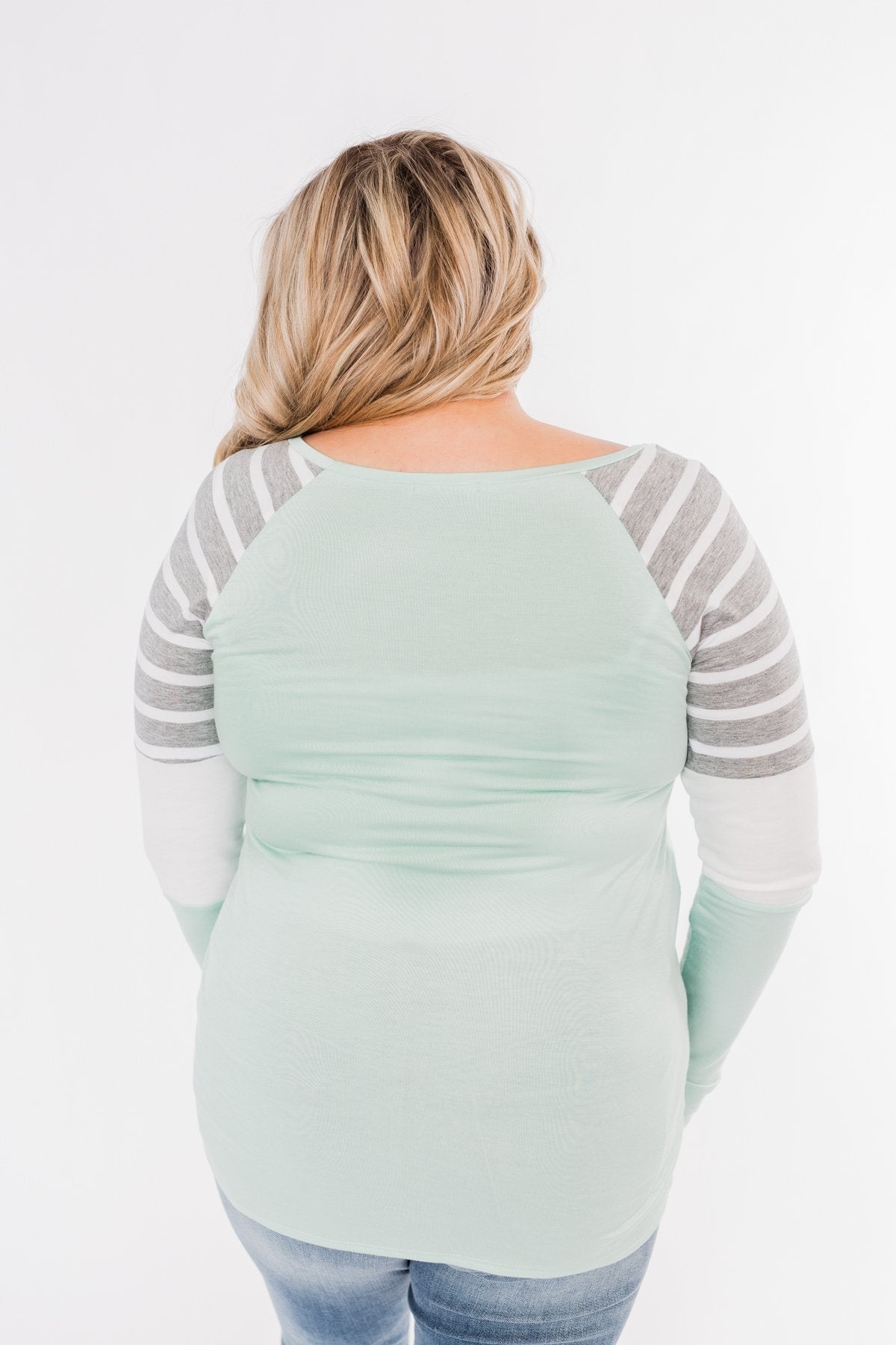 Comfy All Season Color Block Top- Mint, Grey, & Ivory