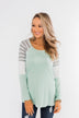 Comfy All Season Color Block Top- Mint, Grey, & Ivory