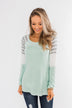 Comfy All Season Color Block Top- Mint, Grey, & Ivory