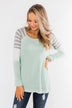Comfy All Season Color Block Top- Mint, Grey, & Ivory