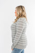 Everyday Striped Button Cardigan- Grey & Ivory