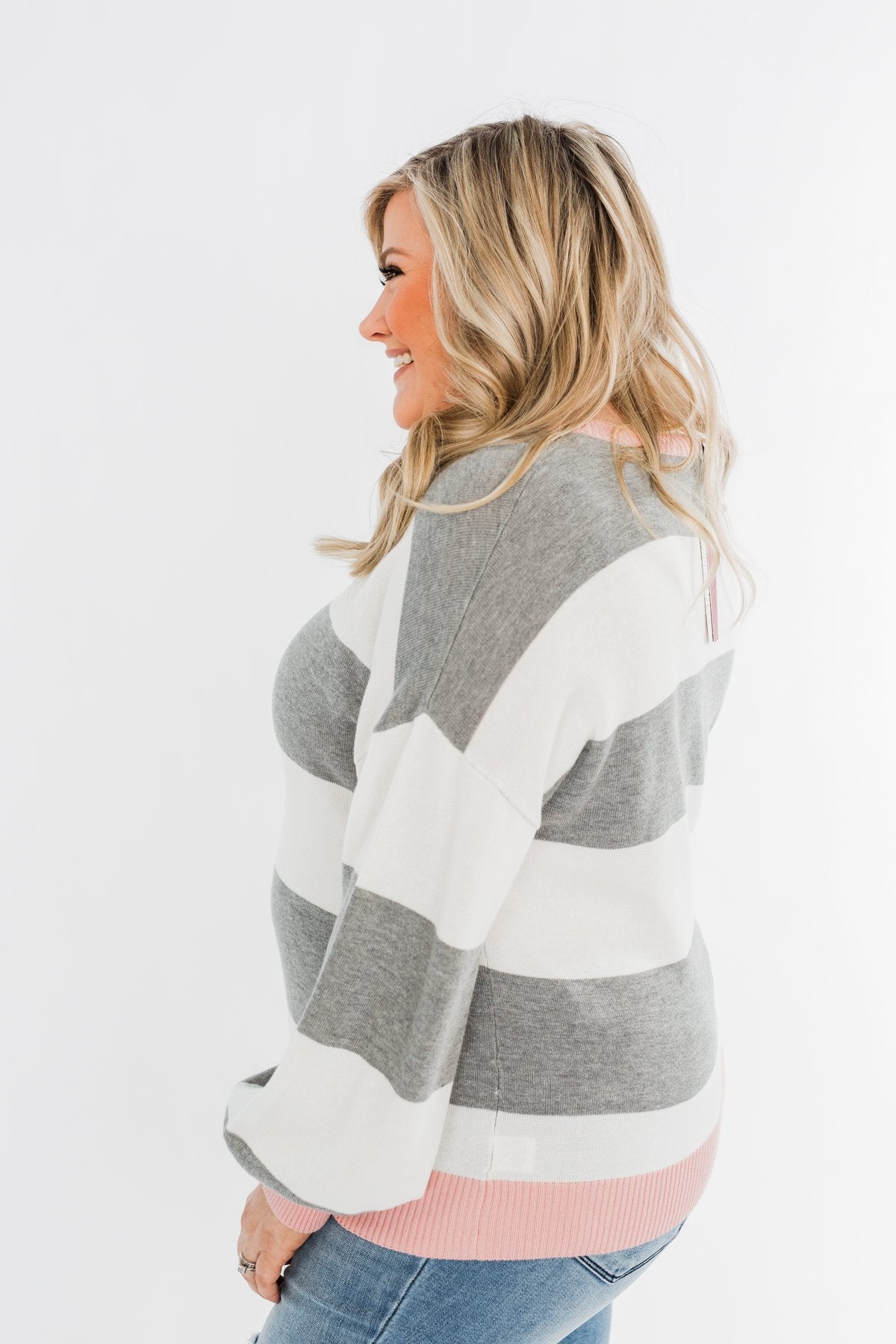 All My Life Striped Sweater- Grey & Pink