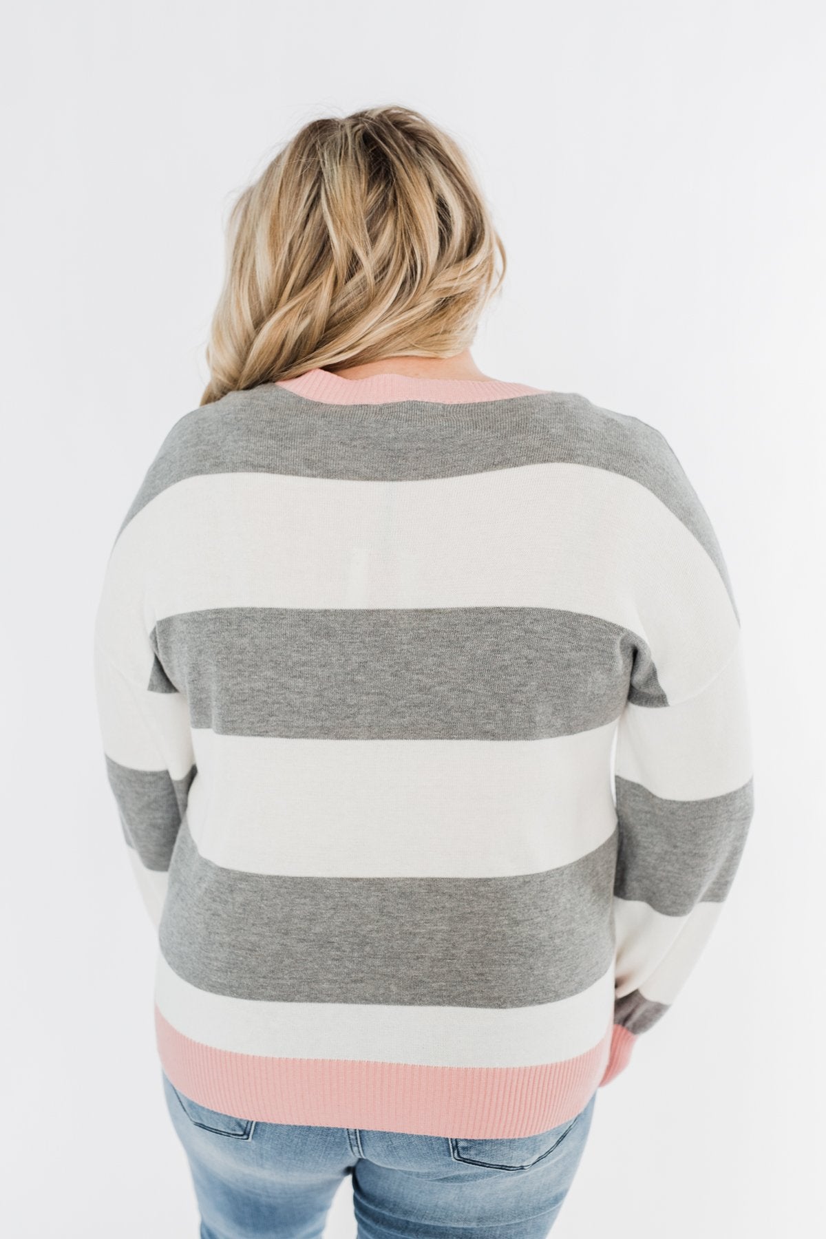 All My Life Striped Sweater- Grey & Pink
