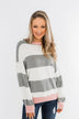 All My Life Striped Sweater- Grey & Pink