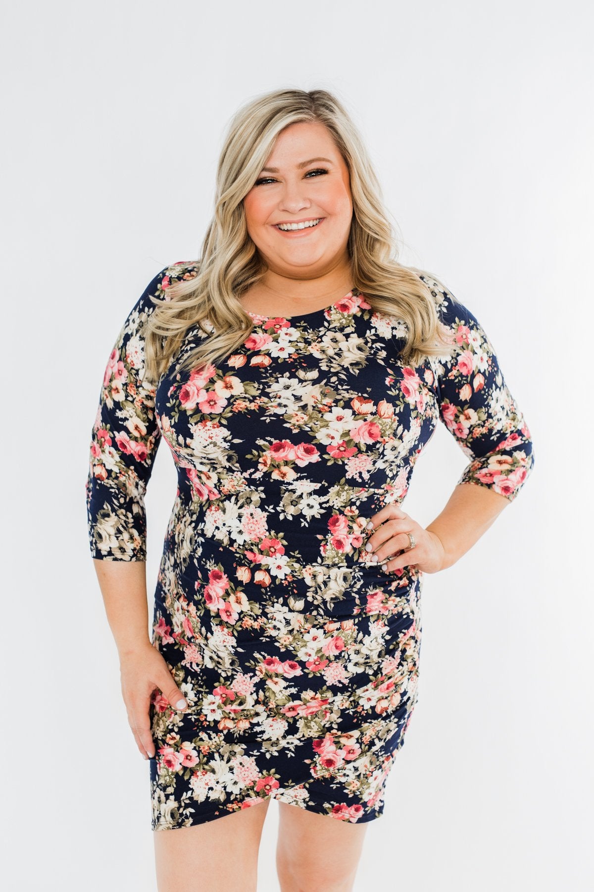 Caught Up In A Romance Floral Dress- Navy