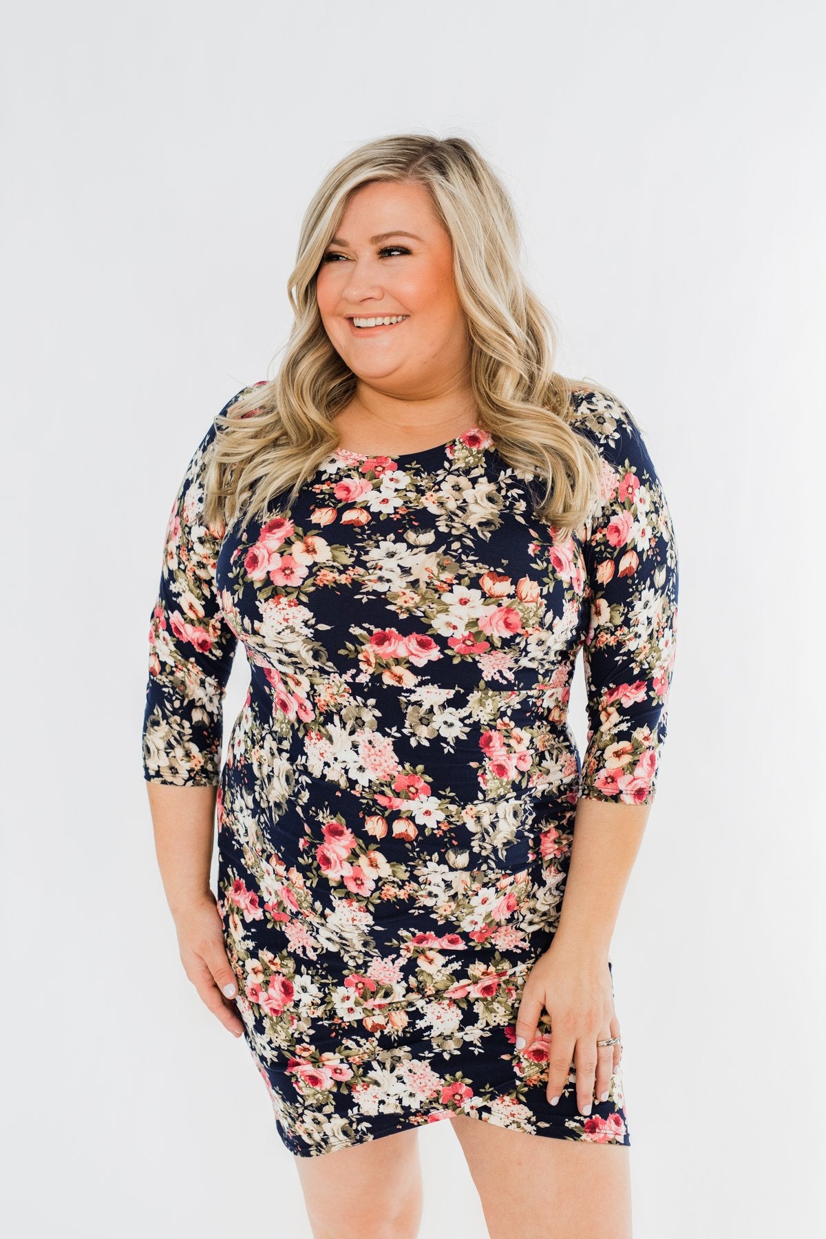 Caught Up In A Romance Floral Dress- Navy
