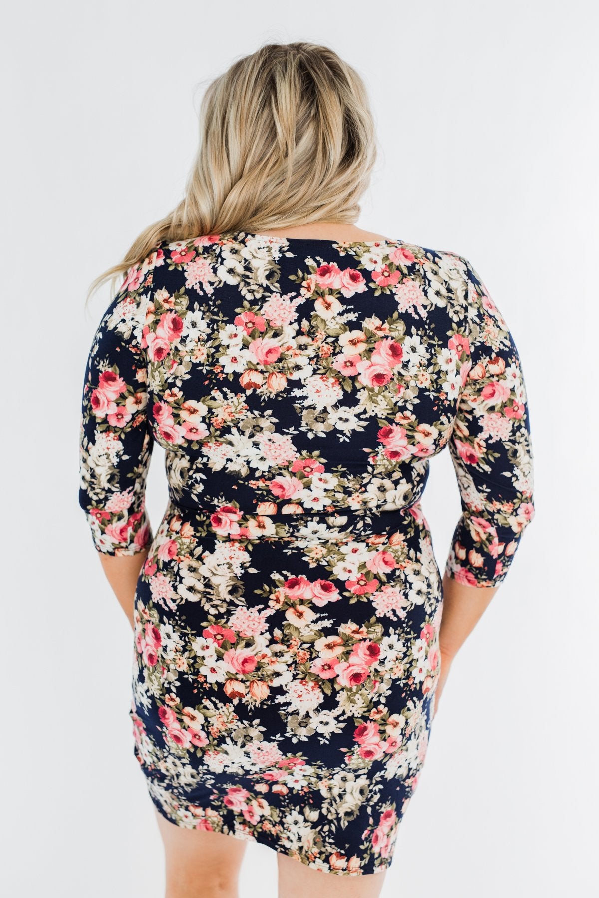 Caught Up In A Romance Floral Dress- Navy