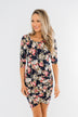 Caught Up In A Romance Floral Dress- Navy
