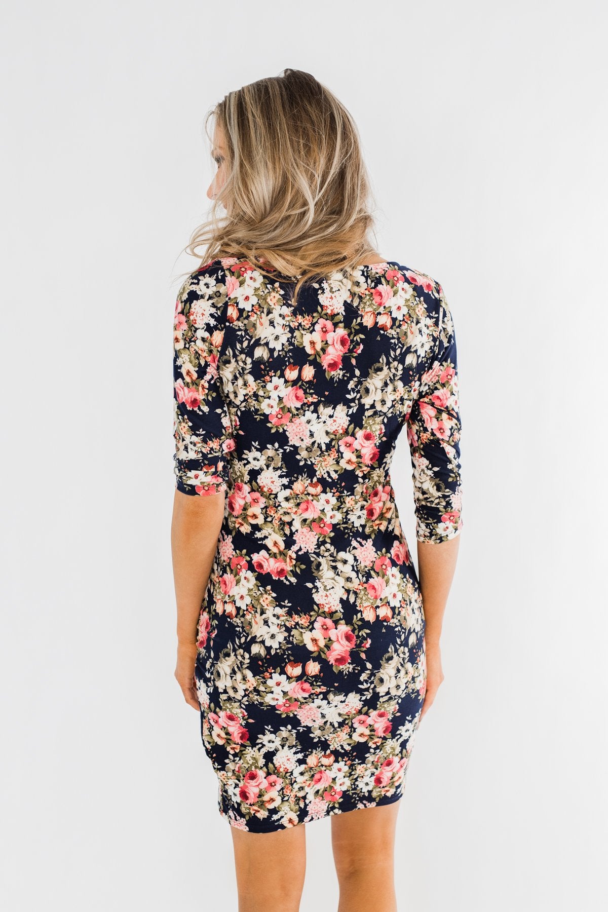 Caught Up In A Romance Floral Dress- Navy