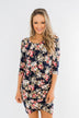 Caught Up In A Romance Floral Dress- Navy