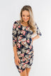 Caught Up In A Romance Floral Dress- Navy