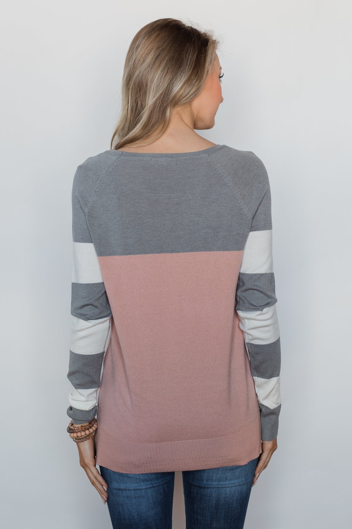 Keep Me Company Color Block Top - Grey & Dusty Pink