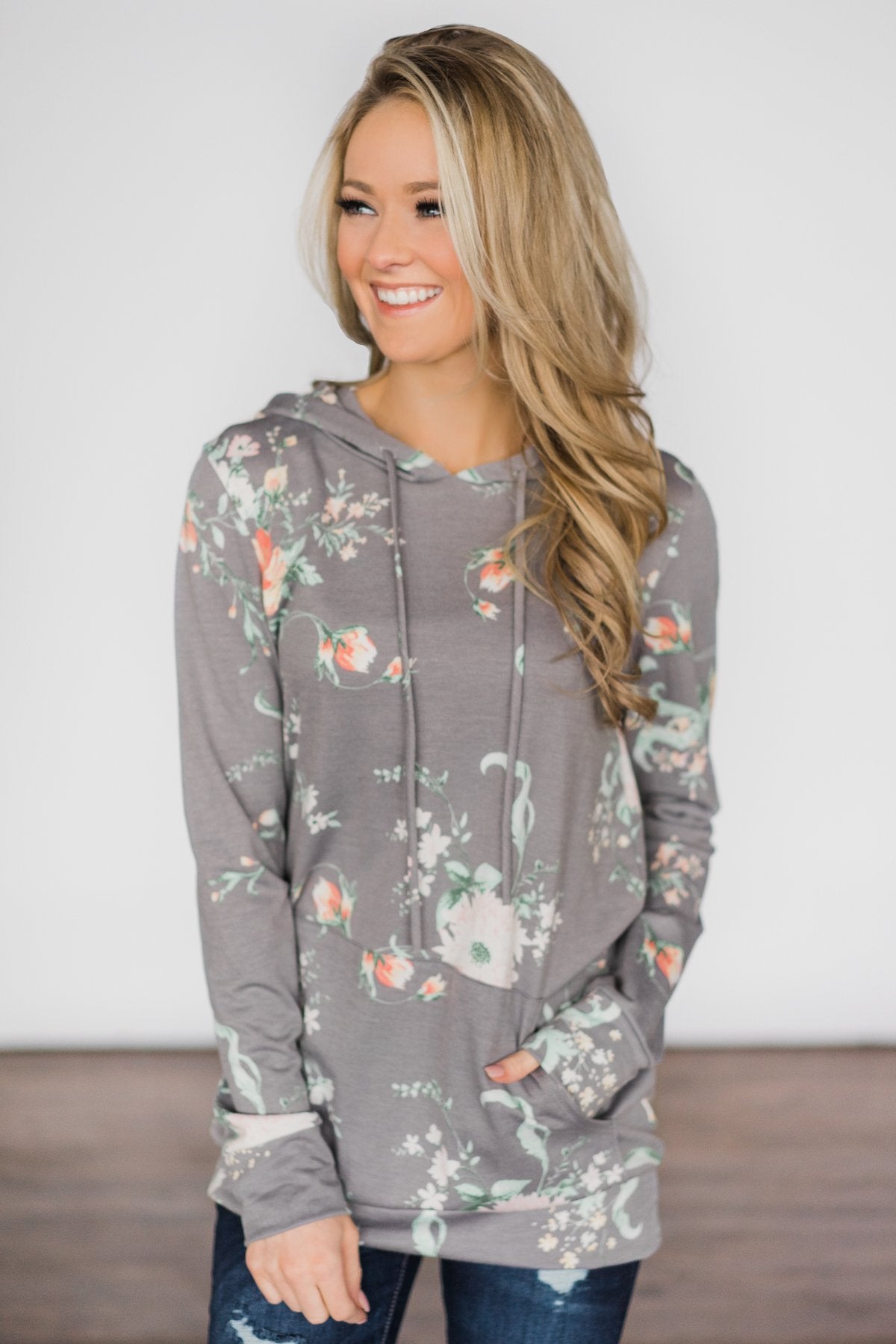 Beautiful Escape Light Grey Floral Hoodie