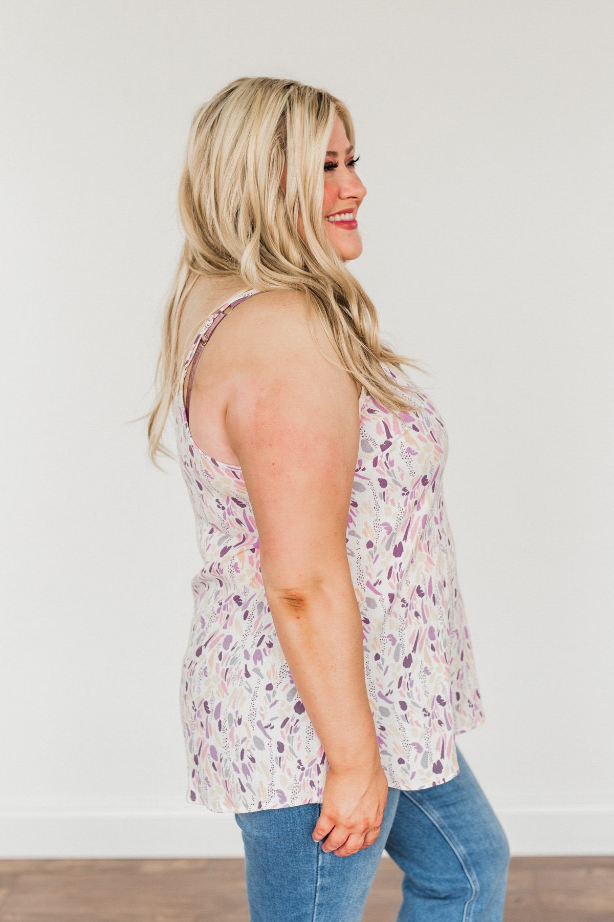 Picture Perfect Spotted Print Tank Top- Ivory & Lavender