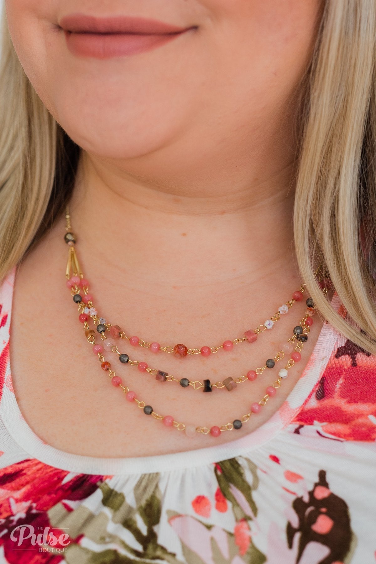 Branching Out Beaded Necklace- Pink
