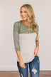 Simply Splendid Color Block Top- Olive & Heather Grey
