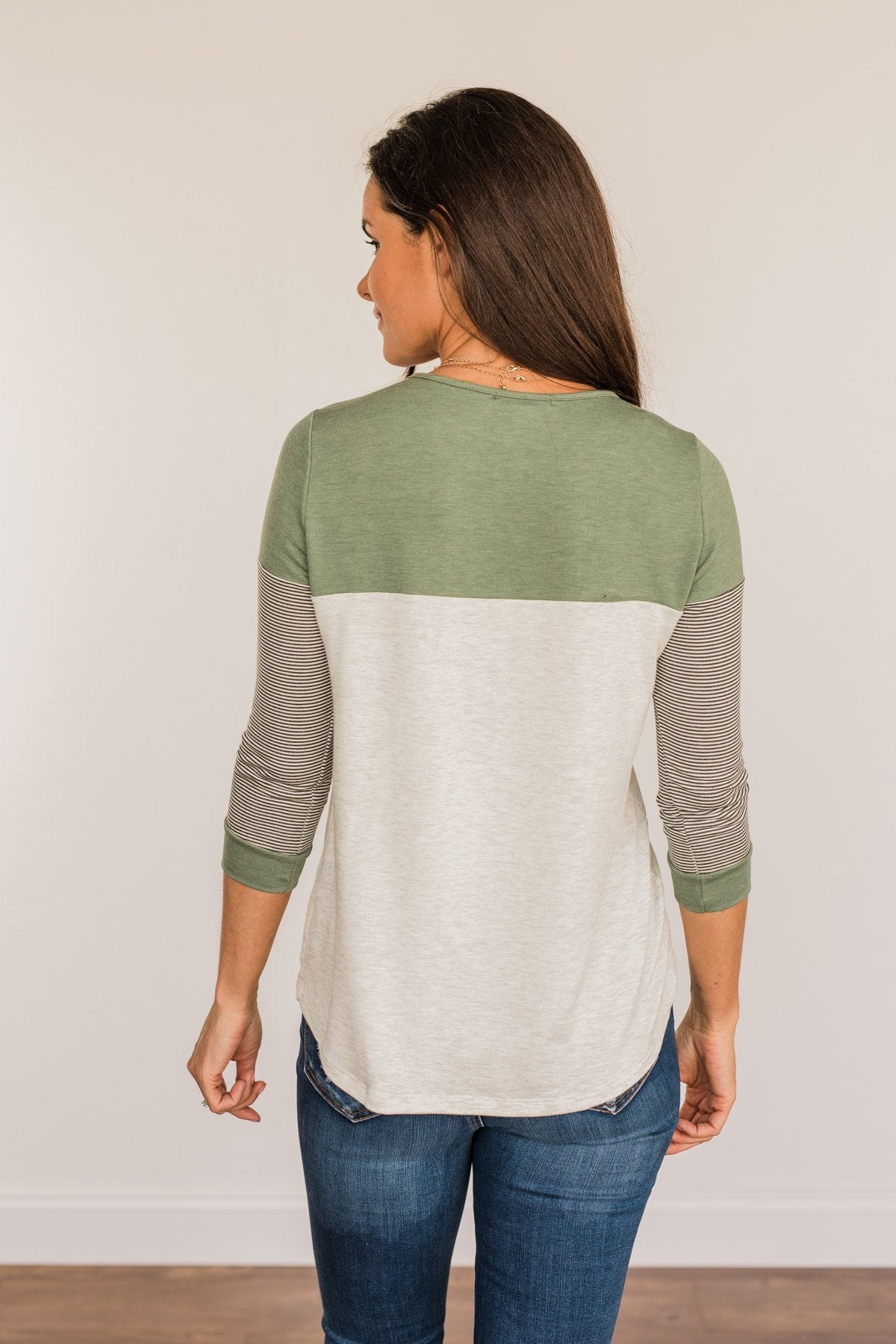 Simply Splendid Color Block Top- Olive & Heather Grey