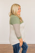 Simply Splendid Color Block Top- Olive & Heather Grey