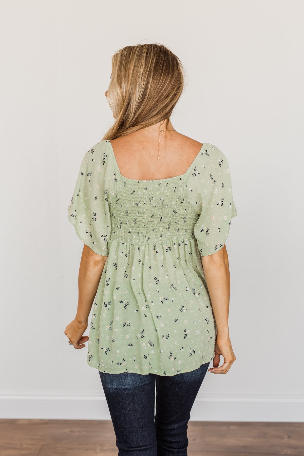 She's All That Floral Smocked Blouse- Soft Sage