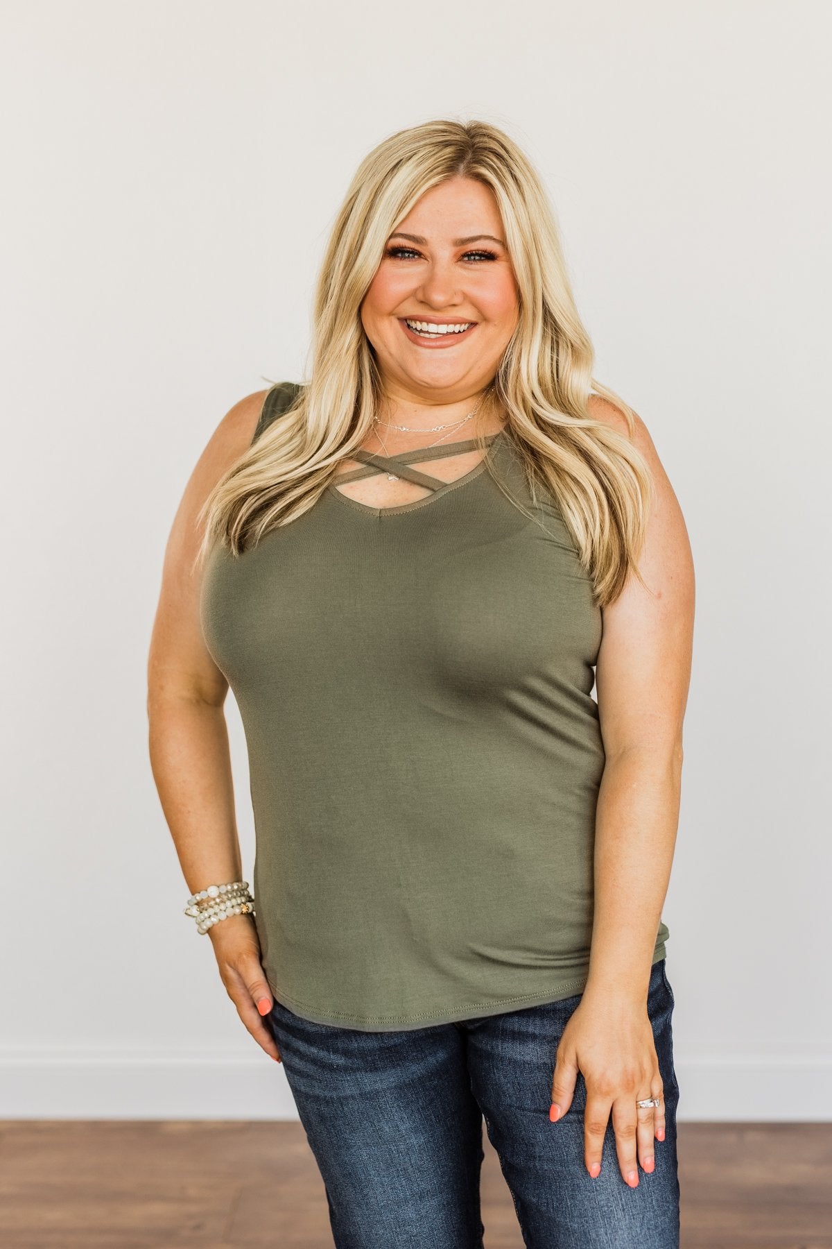 Places to Go Criss-Cross Tank Top- Army Green – The Pulse Boutique
