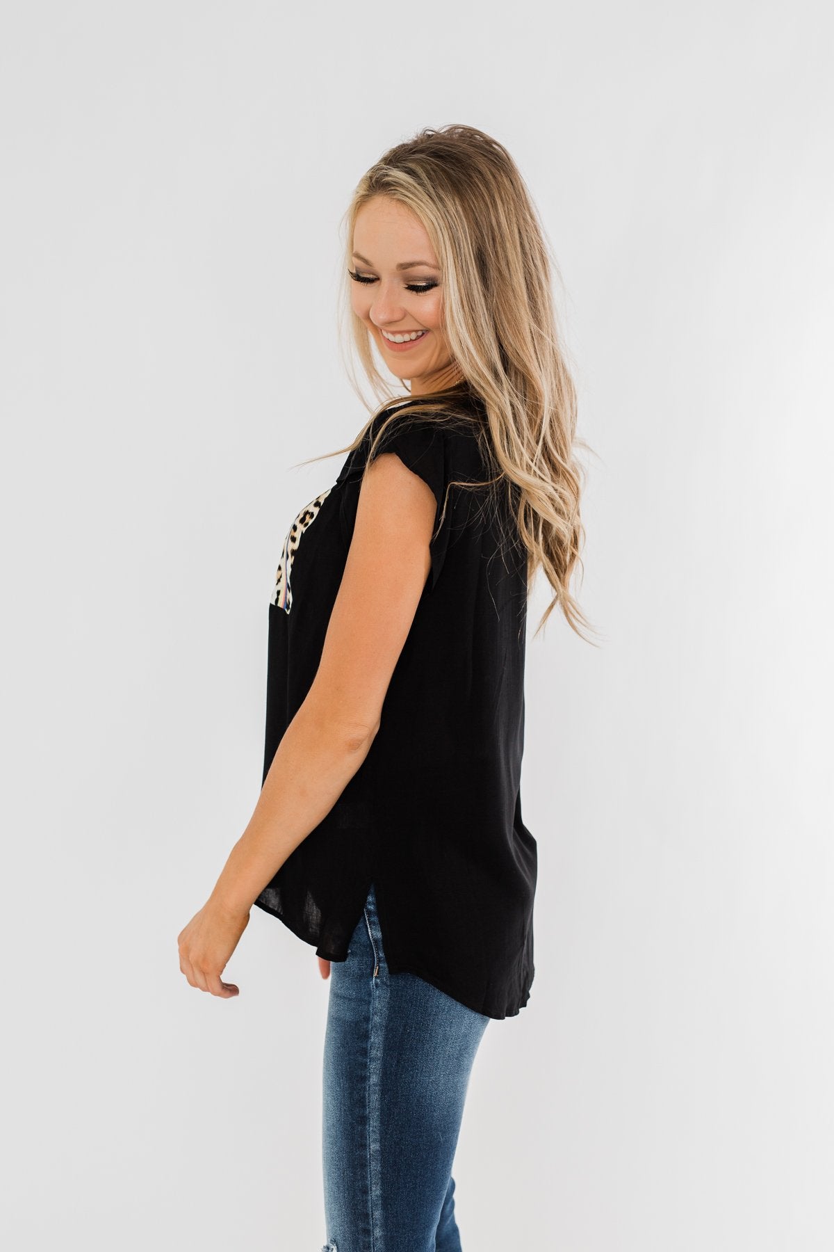 Can't Live Without You Embroidered Blouse- Black