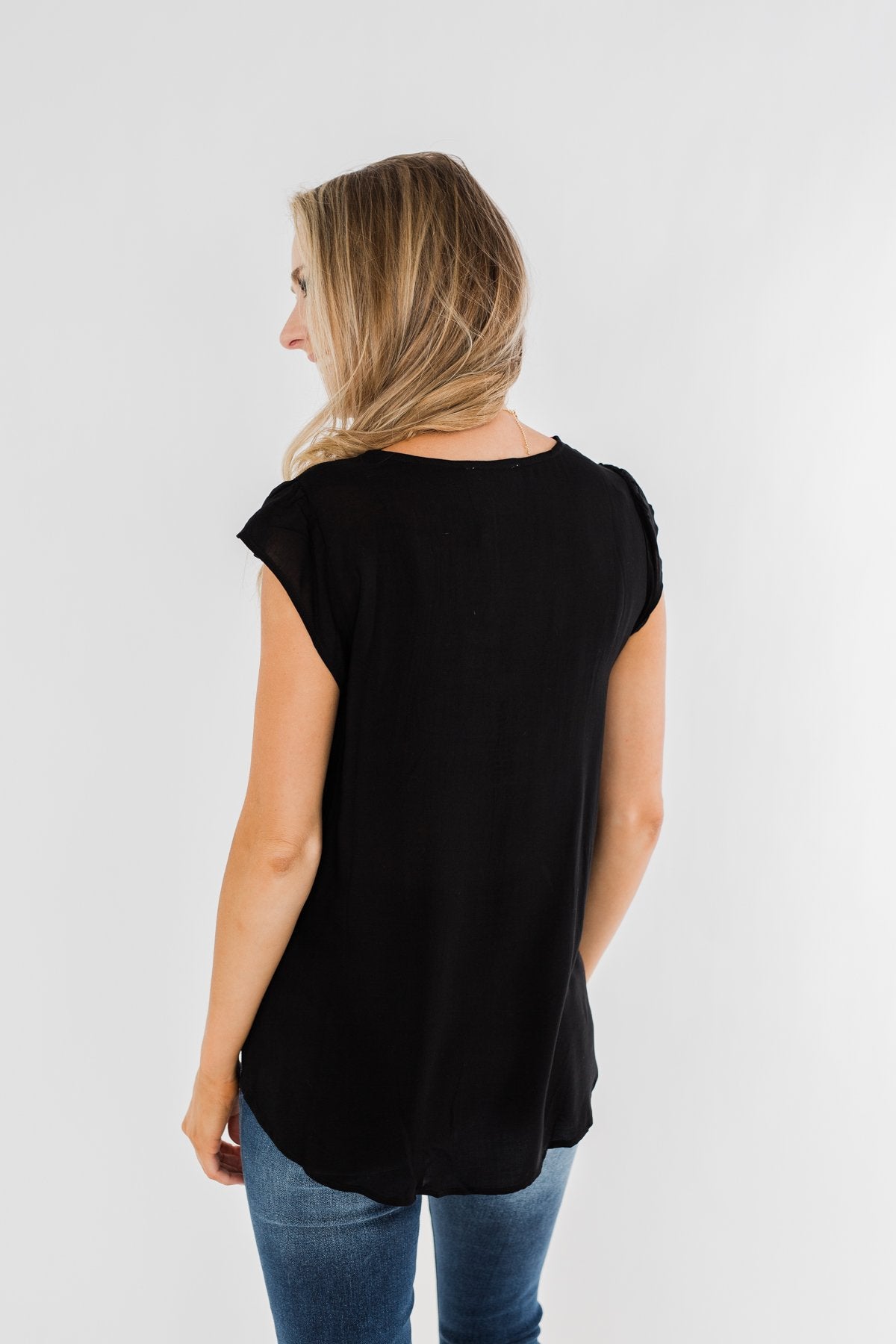 Can't Live Without You Embroidered Blouse- Black