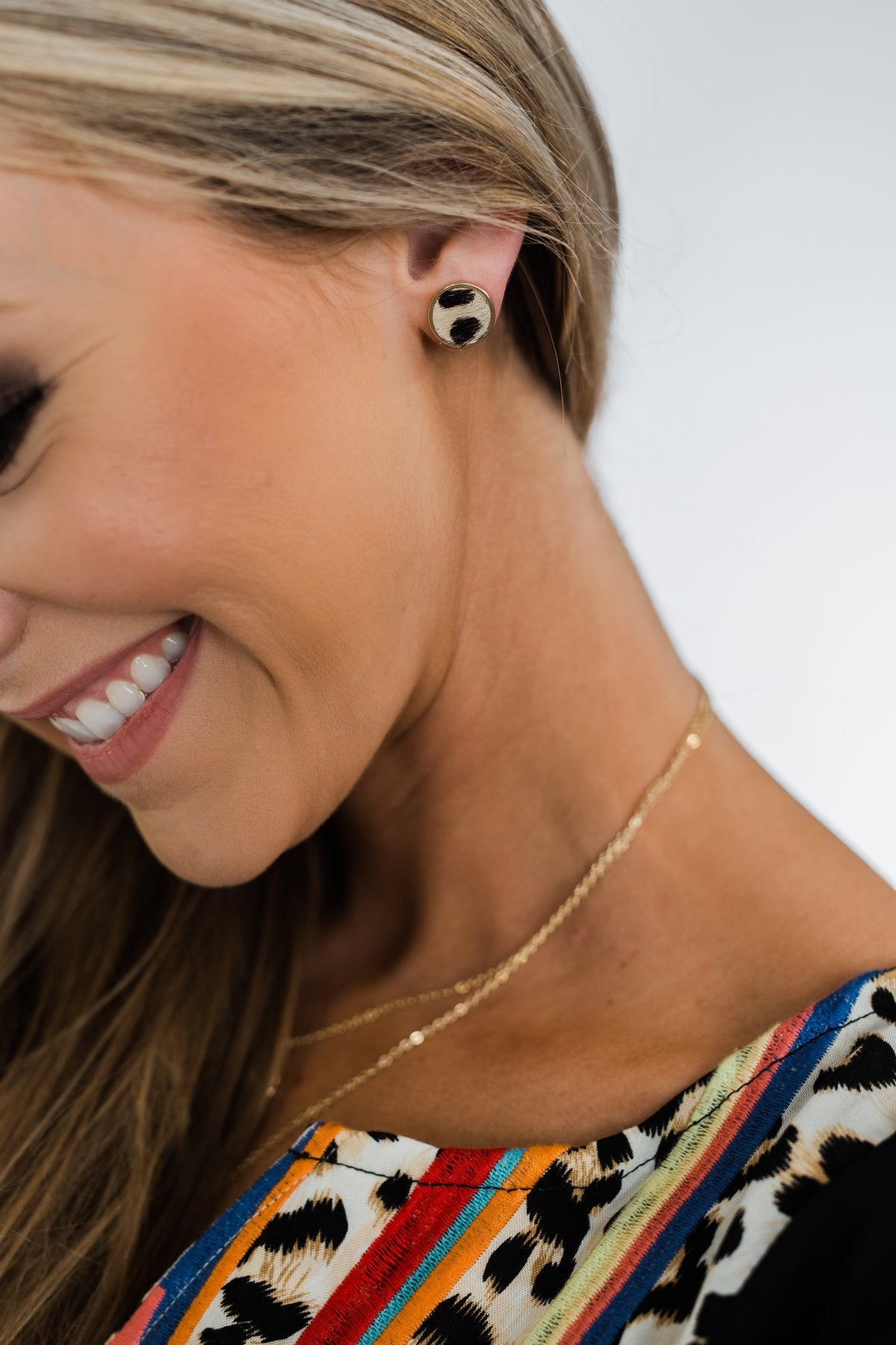 Leopard Circle Stud Earrings