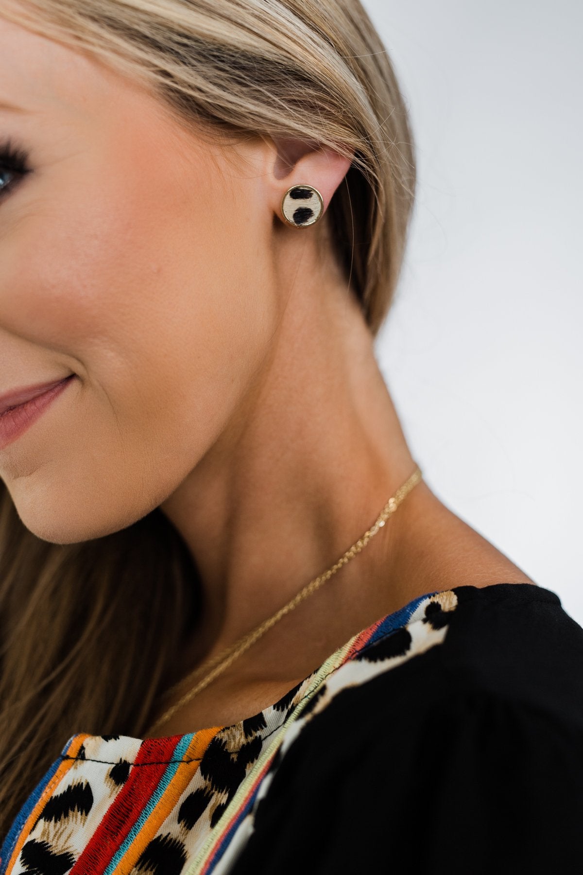 Leopard Circle Stud Earrings