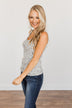 Everlasting Moments Zipper Henley Tank Top- Grey Leopard