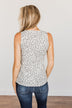 Everlasting Moments Zipper Henley Tank Top- Grey Leopard
