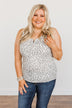 Everlasting Moments Zipper Henley Tank Top- Grey Leopard