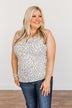 Everlasting Moments Zipper Henley Tank Top- Grey Leopard
