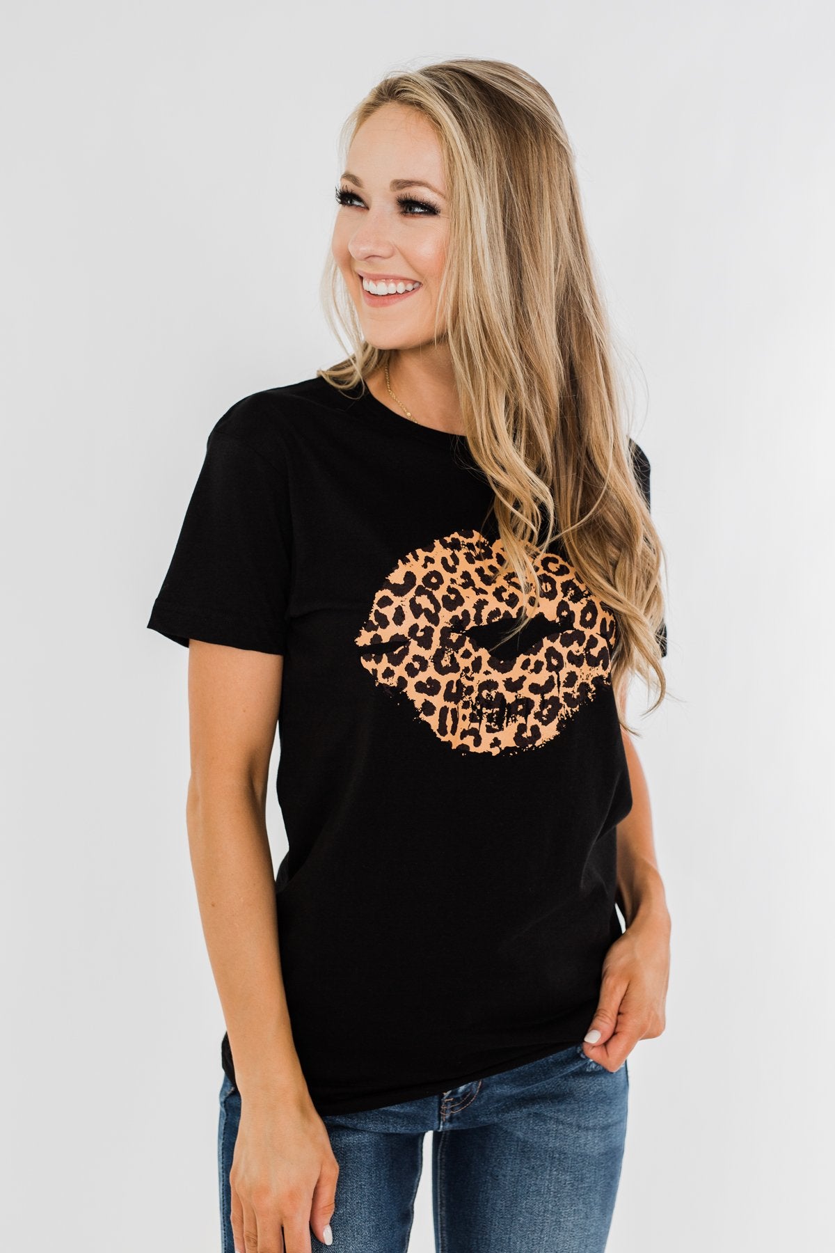 Leopard Lips Graphic Tee- Black
